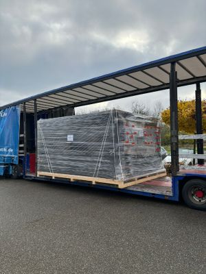 Large Cargo Secured on Open Truck During Overcast Weather for Freight Shipping