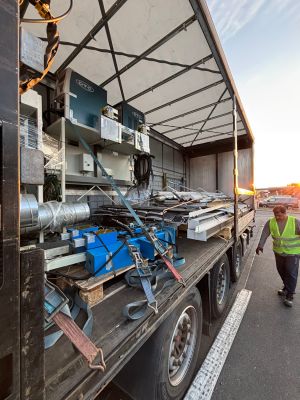 Loaded Truck with Industrial Equipment and Materials Secured for Transport